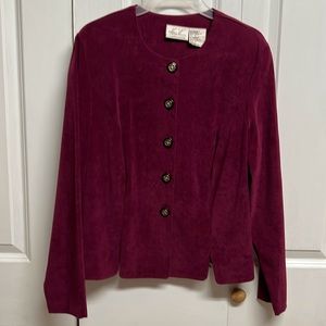 Vintage Kathie Lee Cranberry Red Faux Suede Stretch Slit Blazer Size 14